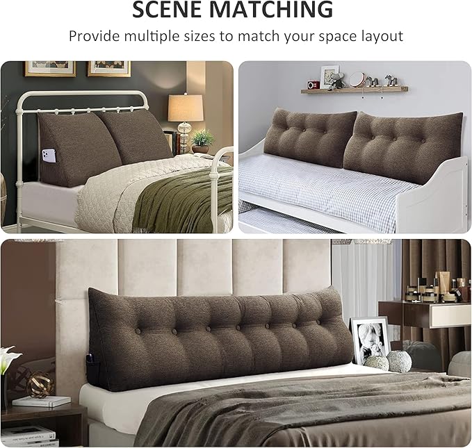 homecozy Wedge Headboard Pillow Dorm Room Reading Pillow Back Support for Sitting Up in Bed Bolster Lumbar Cushion Body Positioning Bedrest Cotton Linen 39in Coffee Twin