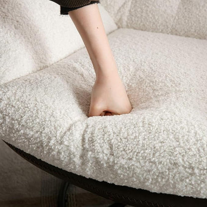 ZHENGHAO Swivel Accent Chair with Ottoman, Mid Century Modern Faux Fur Lounge Chair with footrest, Comfy Fluffy Armchair with 360° Metal Base for Reading/Living Room/Bedroom, White
