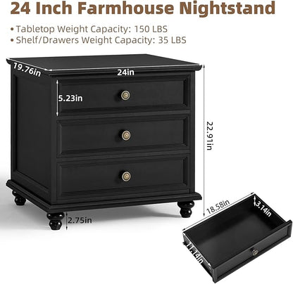 Farmhouse Dresser and Nightstand Sets 3 Piece, Nightstands Set of 2 and 7 Drawers for Bedroom, 54" Wide Dresser and 24" Inch Night Stand Set for Bedroom, Living Room, Hallway