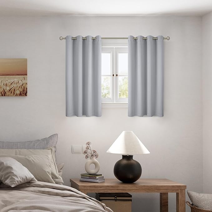 BGment Short 100% Blackout Curtains for Bedroom, Thermal Insulated Energy Efficiency Noise Reducing Grommet Curtains 54 Inch Length with Liner for Small Window 2 Panels Each 52 Inch Wide, Light Grey