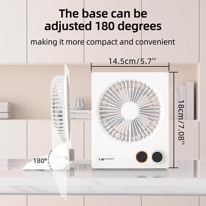 VEMONT 180°Foldable Portable Personal Fan Built-in 5000mAh Rechargeable Battery,Remote Control,Variable Stepless Speed.Hanging Design,Suitable For Home, Office, Travel,And Outdoor Use,Great Gift
