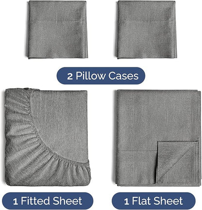Twin 4 Piece Sheet Set - Cooling & Breathable - Hotel Luxury Bedding, Includes Fitted Sheet for Women, Men, Kids and Teens - 1 Flat, 1 Fitted Sheet, 2 Pillowcases with Deep Pockets - Heathered Grey