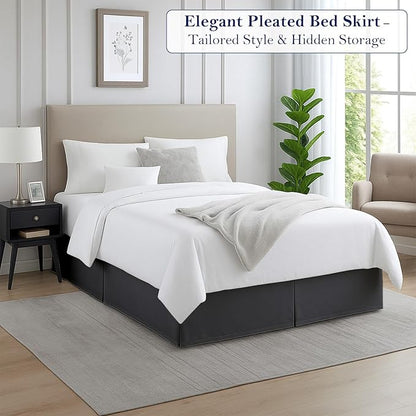 Full Bed Skirt, Luxury 18 Inch Drop Dark Grey Pleated Bed Skirt, Double Brushed Microfiber, Box Pleat Design, Wrinkle & Fade Resistant, Easy Fit Tailored Bedskirt for Full Size Beds