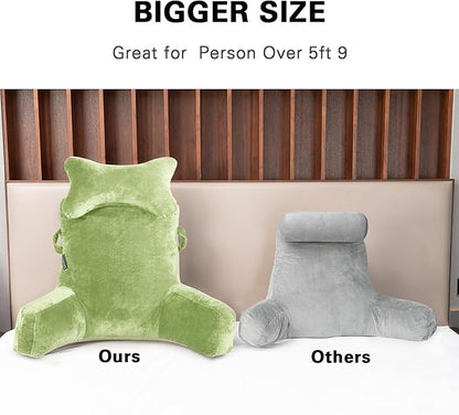 SLIGUY Reading Pillow-Bed Rest Pillow with Detachable Neck Roll & Higher Support Arm for Sitting in Bed Couch or Floor-Backrest Reading Pillow Adult Back Pillow for Reading/Watching TV/Gaming,Green