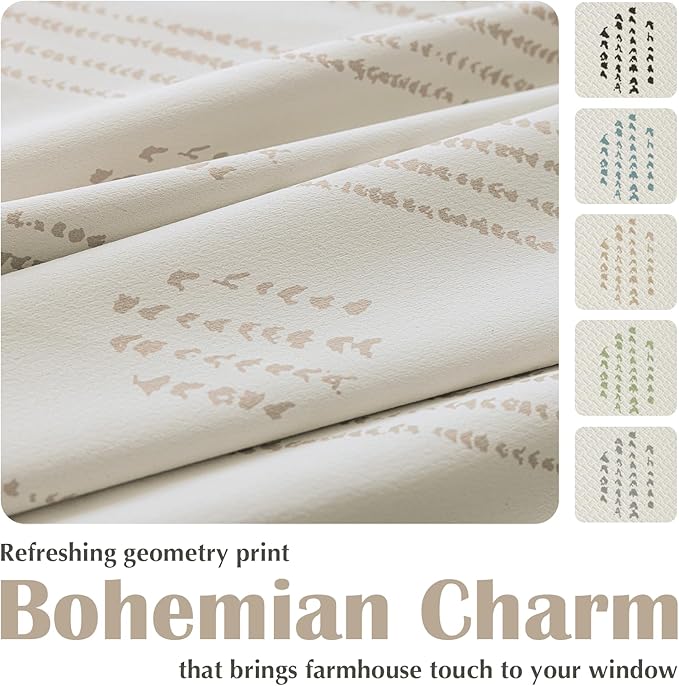 100% Boho Blackout Curtains 96 Inches Long for Bedroom, Taupe on Beige Patterned Bohemian Curtains for Living Room, Geometric Striped Thermal Insulated Window Drapes Gromment Top 2 Panels