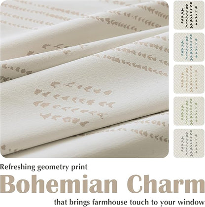 100% Boho Blackout Curtains 63 Inches Long for Bedroom, Taupe on Beige Patterned Bohemian Curtains for Living Room, Geometric Striped Thermal Insulated Window Drapes Gromment Top 2 Panels