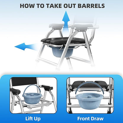 4 in 1 Folding Bedside Commode Chair for Elderly with Arms and Back,Adjustable Height Raised Toilet Seat with Handles,Adults Potty Chair for Seniors,Disabled and Pregnant (with Paper Roll Holder)