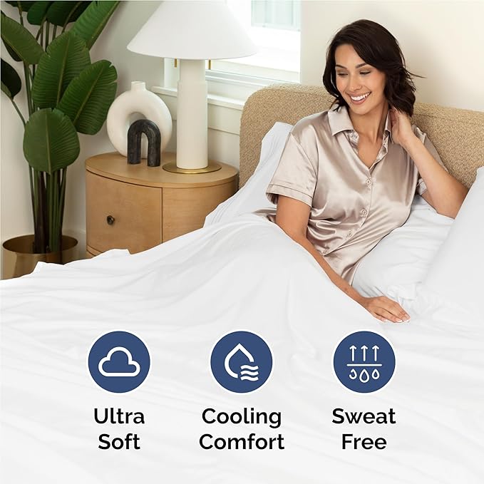 Full Size 4 Piece Sheet Set - Comfy Breathable & Cooling Bed Sheets Set - Hotel Luxury Bedding for Women, Men, Kids, Teens, Boys & Girls - Deep Pockets, Ultra-Soft and Wrinkle Free - Oeko-Tex - White