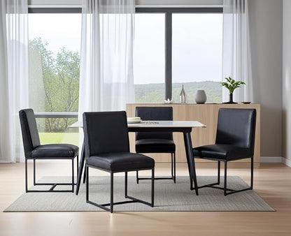 CIMOTA Black Leather Dining Chairs Set of 2, Upholstered Dining Room Chairs Armless Guest Side Chair with Black Base for Dining Room/Kitchen, 2PCS