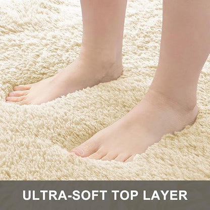 OLANLY Area Rugs for Living Room Bedroom, Machine Washable 4x5.9 ft Soft Fluffy Shaggy Bedside Rug, Indoor Floor Carpet for Kids Girls and Boys, Dorms, Nursery Rooms, Home Decor Aesthetic, Cream