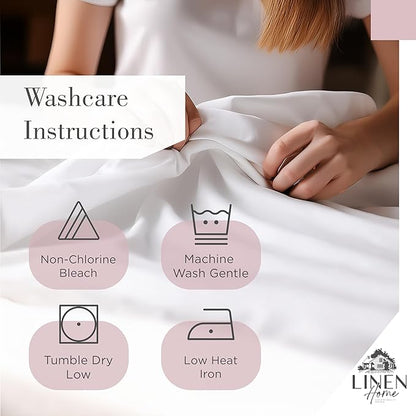 Linen Home 100% Cotton Printed Percale Sheets California King Size, Deep Pocket, 4 Pieces Set-1 Flat, 1 Deep Pocket Fitted Sheet and 2 Pillowcases, Crisp Cool Bed Linen, Mauve Botanical Floral