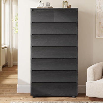 Black Tall Dresser for Bedroom, 61.1" Tall Dresser with 8 Drawers, Wood Dressers & Chests of Drawers, Accent Upright Drawer Organizers for Closet, Hallway