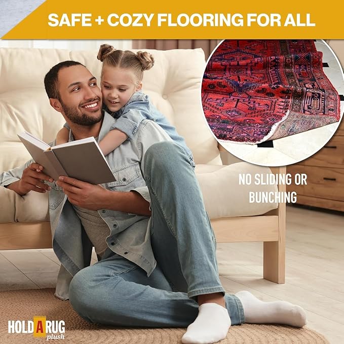 Hold-a-Rug Plush 9' x 12' Nonskid, Nonslip Rug Pad, Reversible Gripper, ¼ Thick, Safe for All Floors and Carpet, Keep Area Rugs Secure