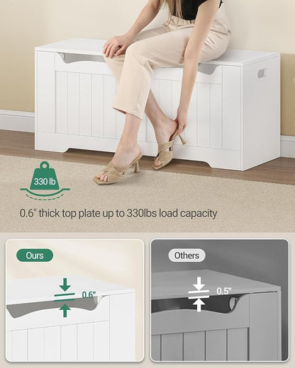 Hzuaneri 43.3" Storage Chest, Extra Large Storage Trunk with 2 Safety Hinges, Lift-Top Bench Box, Wooden Chest Organizer, Shoe Bench for Entryway, Bedroom, Living Room, White SB25503X