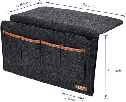 Bedside Caddy, 7 Pockets Large Size Bedside Organizer Caddy for Magazine Remotes Phone (17.3'' x 18.1'', Dark Grey)