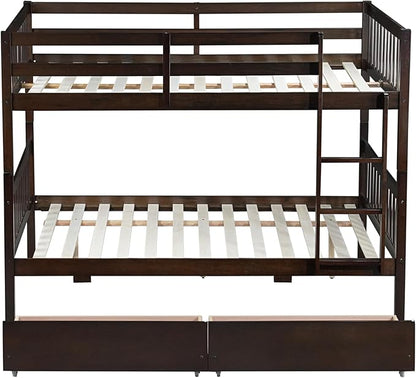 Full Over Full Bunk Bed with Storage Drawers,Convertible Bunk Beds with Ladder & Safety Guardrails,Full Size Bunk Beds for Kids Girls Boys,Espresso