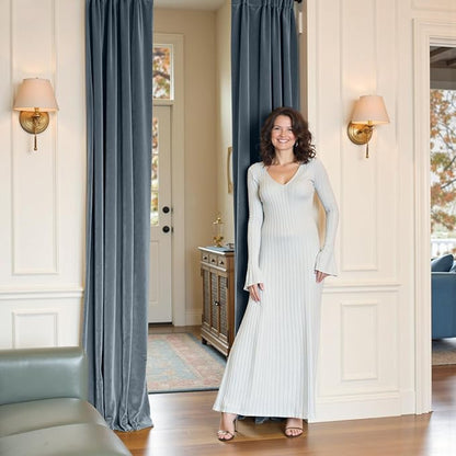 Lazzzy Velvet Blackout Curtains Thermal Insulated Room Window Drapes Super Soft Luxury Curtains for Living Room Bedroom Rod Pocket 2 Panels, Dark Slate, 52" W x 90" L