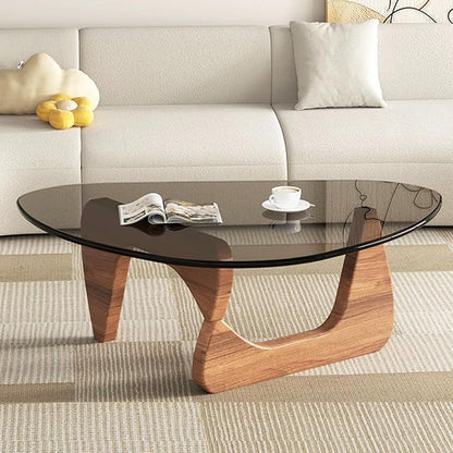 Glass Coffee Table, Mid Century Modern Coffee Table, Coffee Table for Living Room Center Table Suitable for Bedroom Living Room Reception Office Tables (Walnut/Grey, Large)