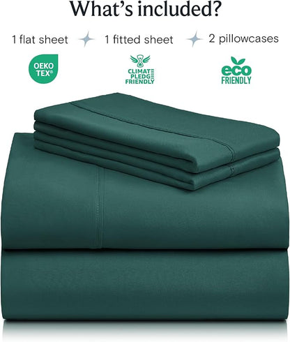 LuxClub 4 PC King Sheet Set, Deep Pockets Wrinkle Free Cooling Bed Sheets Hotel Bedding for Women, Men, Includes 1 Fitted Sheet, 1 Flat Sheet and 2 Pillowcases-Silky Soft Emerald