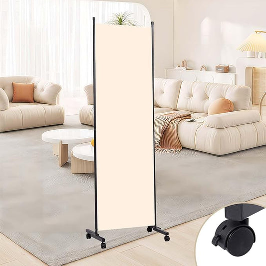 Room Divider Folding Privacy Screens with Wheels, 6FT Tall Divider for Room Separation, Movable Room Partitons and Dividers, Indoor Room Dividers Panel with Fabric (Beige, 1 Panel-22‘’-Wheels)