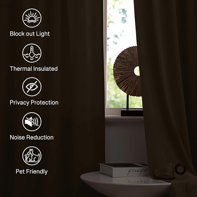 StangH Velvet Curtains 63 inch Length - Luxury Short Kitchen Curtains Room Darkening Heat Blocking Window Curtain Panels for Short Window/French Door, Camel Beige, W52 x L63, 2 Panels