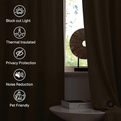 StangH Camel Beige Curtains 105 inches Stylish Thermal Insulated Window Drapes for Office, Soft Velvet Light Blocking Curtains, Neutral Beige Home Decor, W52 x L105, 2 Panels
