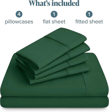 Bare Home Hotel Luxury Queen Sheet Set, Extra Soft - 6 Piece Set - Deep Pockets - Easy Fit - Cooling & Breathable - Wrinkle, Fade, Stain Resistant - Includes 4 Pillowcases (Queen, Forest Green)