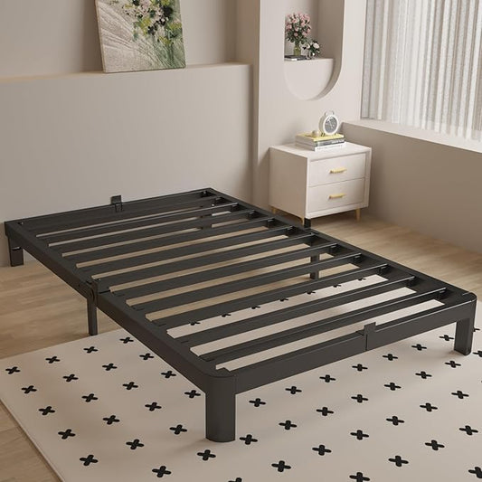 4 Inch Twin Bed Frames with Metal Baffles, Black Bed Frame Twin Size No Box Spring Needed, Rounded Corner Legs, Heavy Duty Steel Platform Support, Reserved Holes, Noise Free, Easy Assembly