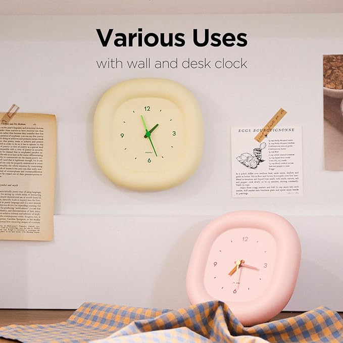 mooas Cute Mini Analog Marshmallow Clock 6.9 Inch Aesthetic Small Silent Bedside Desk Clock Battery Operated Non-Ticking Shelf Clocks for Décor Livingroom Bedroom Kitchen Desktop Gift Clock(Blue)