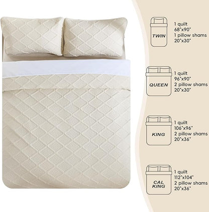 Yiran Queen Quilt Set Beige Spring Summer Bedspreads Bedding Set 3 Pieces Thin Lightweight Microfiber Coverlet with 2 Pillow Shams for All Season