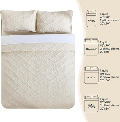 Yiran Quilt King Size Beige Summer Bedspreads Bedding Set 3 Pieces Thin Lightweight Microfiber Coverlet with 2 Pillow Shams for All Season