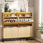 VINGLI Fluted Shoe Cabinet Storage for Entryway,Hidden Shoes Storage Cabinet with 4 Flip Drawers, Mid Century Modern Shoe Rack with LED Light,Shoes Organizer with Cubby for Hallway(Natural Oak)