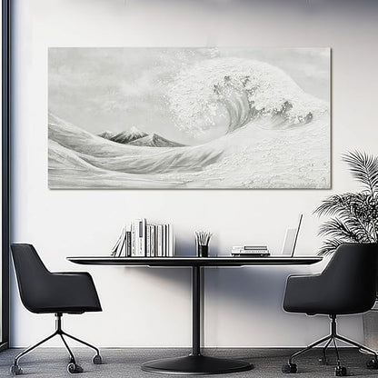 YETHEN WAL Neutral Grey & White Wave Wall Art – Textured Minimalist Canvas Print, Modern Coastal Decor for Hallway Entryway Bedroom, 20×40 Inch