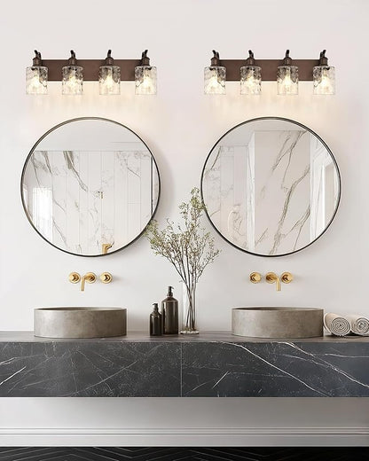 Bathroom Vanity Light Fixtures 4-Light Hammered Glass Modern Wall Mounted Over Mirror Oil Rubbed Bronze - VL01ORBH-4