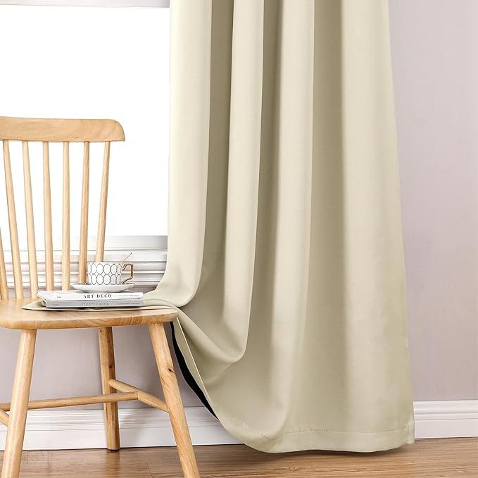 ChrisDowa 100% Blackout Curtains 78 inch Long for Bedroom with Black Liner, 2 Thick Layers Total Blackout Thermal Insulated Grommet Window Curtains 2 Panels Set (Light Beige, 42 x 78 Inch)