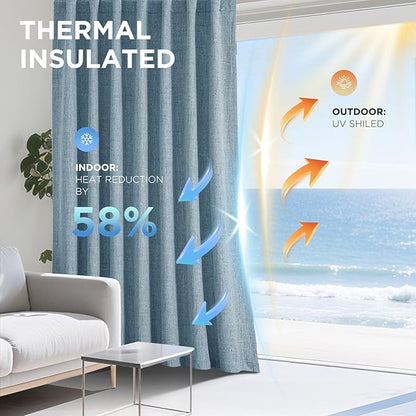 Joydeco Blackout Curtains for Bedroom - 100% Light Blocking 2 Panels Sky Blue Drapes 42" W x 108" L, Thermal Insulated Room Darkening Curtains, Linen Textured for Living Room, Rod Pocket & Back Tabs
