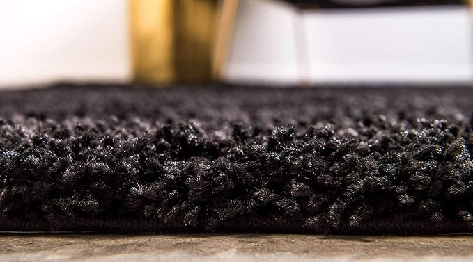 Unique Loom Solid Shag Collection Area Rug (9' x 12' Rectangle, Jet Black)