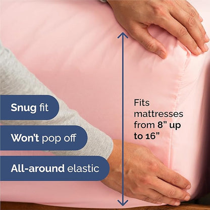 Split King 7 Piece Sheet Set - Cooling & Breathable - Hotel Luxury Bedding, Includes Fitted Sheets for Women, Men, Kids & Teens - 1 Flat, 2 Fitted Sheets, 4 Pillowcases with Deep Pockets - Baby Pink