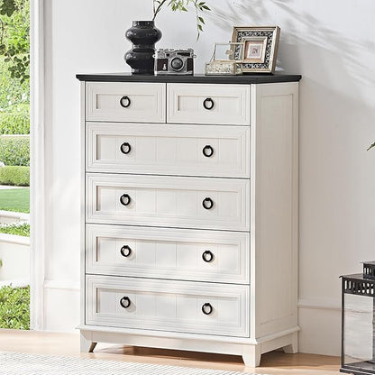 Bedroom Dresser and Nightstand Sets 4 Piece, Farmhouse 6 Drawers Dresser & 40.5" Tall Chest of Drawers, 18" Nightstands Set of 2, 54" Wide Furniture Dressers for Bedroom, Living Room, White