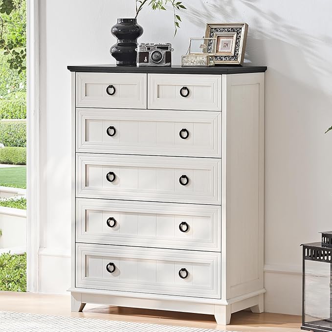Bedroom Dresser and Nightstand Sets 4 Piece, Farmhouse 6 Drawers Dresser & 40.5" Tall Chest of Drawers,18" Nightstands with Charging Station,54" Wide Furniture Dressers for Bedroom,Living Room