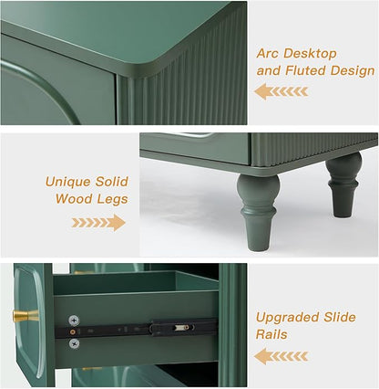 ORRD Fluted 7 Drawer Dresser for Bedroom, Modern Mid Century Chest of Drawers, Wood Storage Large Dresser Organizer for Bedroom Living Room Closet Hallway, Green