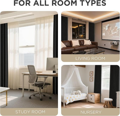 Joydeco Linen Blackout Curtains for Bedroom - 100% Light Blocking 1 Panels, Black Drapes 100" W x 108" L, Thermal Insulated Room Darkening Curtains for Living Room, Rod Pocket & Back Tabs