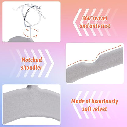 30 Pack Multicolor Velvet Shirt Hangers – Non-Slip Slim Flocked Hangers with Notches, Space-Saving Felt Closet Organiser for Shirts, Dresses, Suits