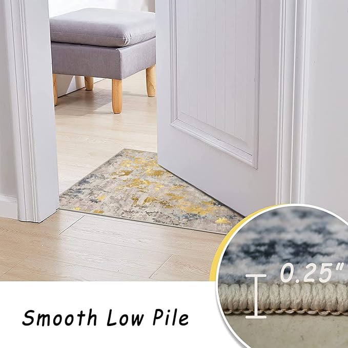 vivorug Round Rug 6ft Abstract Round Area Rug Non-Slip Indoor Carpet for Living Room Bedroom Entryway, Stain Resistant Home Decor Circle Rug, Grey/Mustard