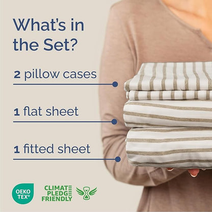 Cal King Size 4 Piece Sheet Set - Comfy Breathable & Cooling Bed Sheets Set - Hotel Luxury Bedding for Women, Men, Kids, Teens, Boys & Girls - Deep Pockets & Wrinkle Free - Oeko-Tex - Beige Stripes 2