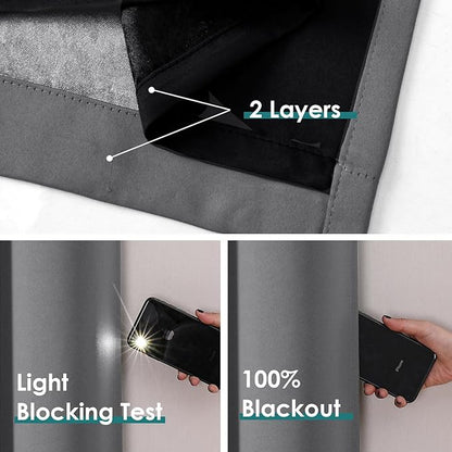 ChrisDowa 100% Blackout Curtains for Bedroom with Black Liner, 2 Thick Layers Total Blackout Thermal Insulated Grommet Window Curtains 2 Panels Set (Grey, 42 x 84 Inch)