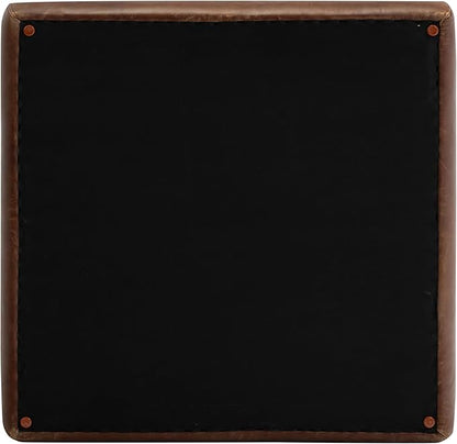 Poly & BARK Sequoia Ottoman – 35” Square Pouf with Feather-Down Topper – Full-Grain Leather Upholstered Pouf Ottoman for Living Room – Vintage Italian Leather in Chocolate Brown