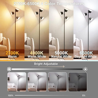 42W LED Tree Floor Lamp, 4500 Lumens Dimmable Standing Lamp with Remote & Touch Control, Modern Super Bright 3 Rotatable LED Light Floor Lamps for Living Room, Bedroom, Office