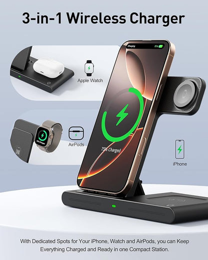 2026 Wireless Charger for Apple and Android Charging Station,3 in 1 Fast Max Charging for iPhone 16 15 14 13 12 Pro Max Plus, Apple Watch Series & Air pods 4 3 2 Pro, Android Samsung Galaxy Series