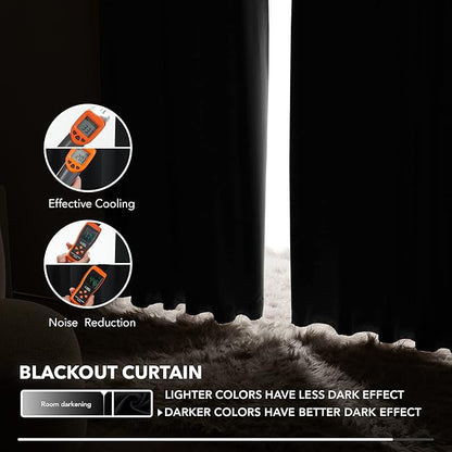 Deconovo Blackout Curtains, Thermal Insulated, W52 x L72 2 Panels, Back Tab, Machine Washable, Room-Darkening Drapes for Bedroom/Living Room Black